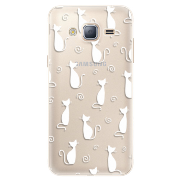 Silikonové pouzdro iSaprio - Cat pattern 05 - white - Samsung Galaxy J3 2016