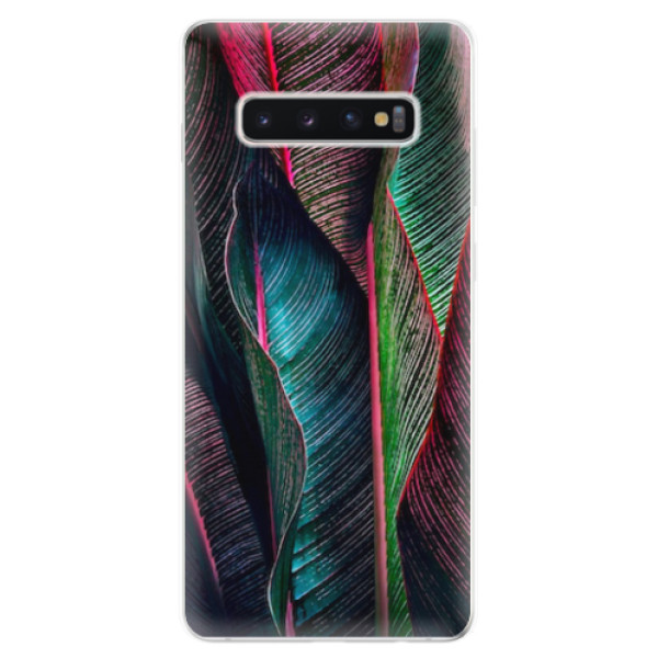 Odolné silikonové pouzdro iSaprio - Black Leaves - Samsung Galaxy S10+