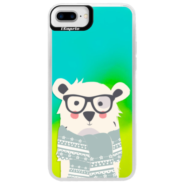 Neonové pouzdro Blue iSaprio - Bear with Scarf - iPhone 7 Plus