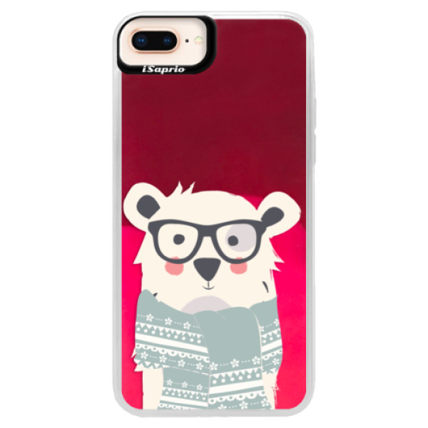 Neonové pouzdro Pink iSaprio - Bear with Scarf - iPhone 8 Plus