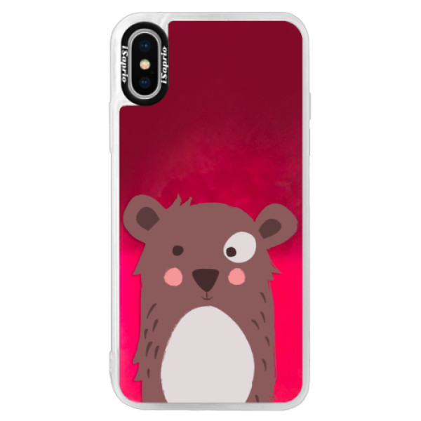 Neonové pouzdro Pink iSaprio - Brown Bear - iPhone X