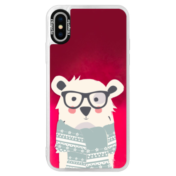 Neonové pouzdro Pink iSaprio - Bear with Scarf - iPhone XS