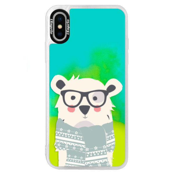 Neonové pouzdro Blue iSaprio - Bear with Scarf - iPhone XS