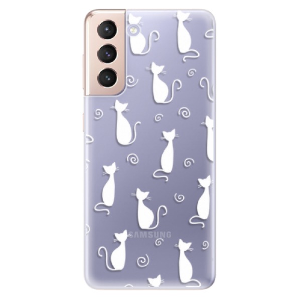 Odolné silikonové pouzdro iSaprio - Cat pattern 05 - white - Samsung Galaxy S21