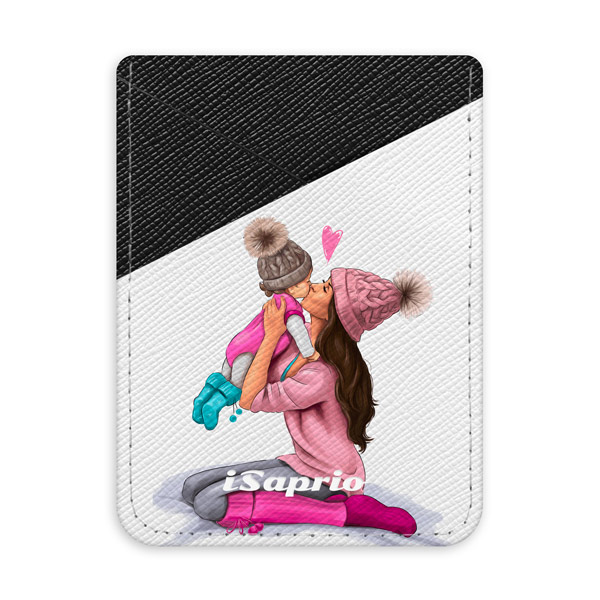 Pouzdro na kreditní karty iSaprio – Kissing Mom – Brunette and Girl – tmavá nalepovací kapsa